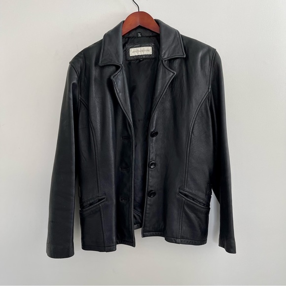 Vintage Leather Black Blazer Trench Jacket Buttery Soft - Picture 7 of 15